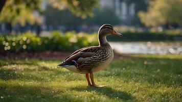 Duck Standing In A Lush Green Park photo