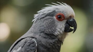 Close Up Portrait Of A Grey Cockatiel With Red Eyes photo