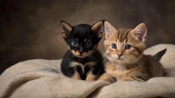 Two Adorable Kittens Relaxing on a Soft Blanket photo