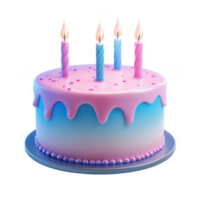 Stunning 3d icon birthday cake with a glowing pink candle and oozing blue icing on a clear backdrop, ideal for themed designs png