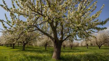 Spring Orchard Panorama Blooming Apple Trees photo