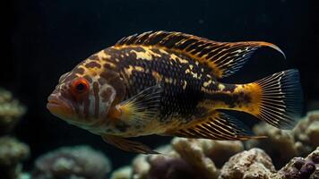 Astronotus Ocellatus Oscar Cichlid with Striking Pattern and Orange Eye photo