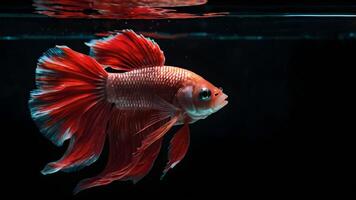 Vibrant Red Betta Fish in a Dark Aquarium photo