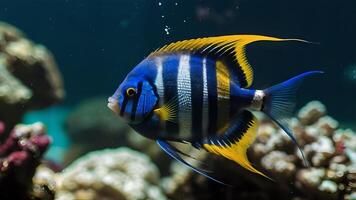 Blue Zebra Angelfish in a Marine Aquarium Tank photo
