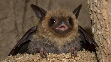 Adorable Bechstein's Bat Pup in its Nest photo