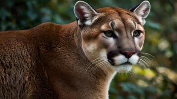 Majestic Cougar Portrait in Lush Forest photo