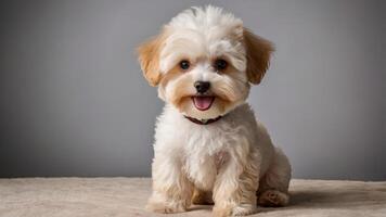 Happy Maltipoo Puppy Posing for Photo