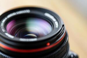 Close-up of a camera lens with shallow depth of field photo