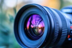 A close up of a camera lens photo