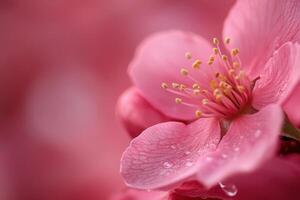 A close up of a pink flower with water droplets photo