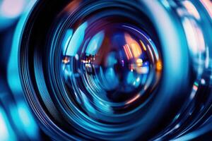 Close up of a camera lens with a blurred background photo