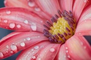 A close up of a pink flower with water droplets photo