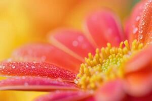 A close up of a red flower with water droplets photo