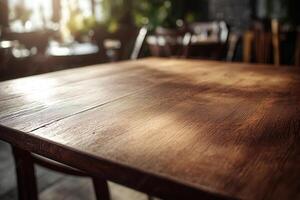 A wooden table with chairs in front of it photo