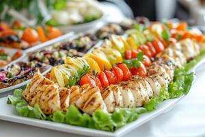 A buffet table with various types of food photo