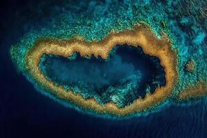 Aerial view of a coral reef with vibrant colors. photo
