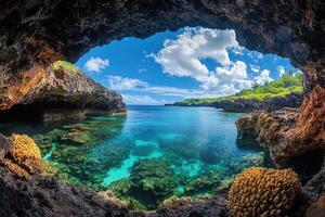 Serene coastal cave with clear turquoise waters. photo