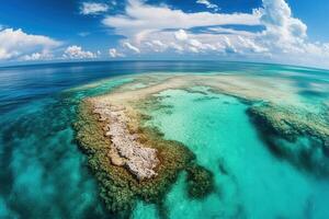 Aerial view of a vibrant coral reef in clear waters. photo