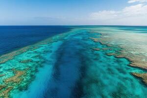 Aerial view of vibrant coral reefs in clear blue ocean. photo