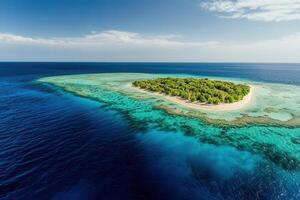 Aerial view of a tropical island surrounded by ocean. photo