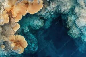 Aerial view of vibrant coral formations underwater. photo