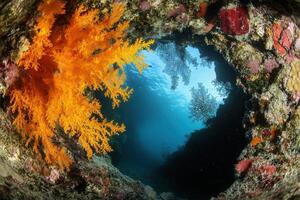 Underwater scene featuring vibrant orange coral. photo