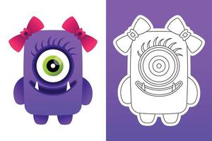 cute monster wearing 2 red ribbons. Design for digital print,stickers and coloring book vector