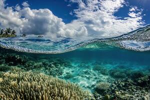 Underwater scene showcasing coral reef and clear water. photo