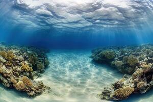 Underwater scene showcasing vibrant coral reefs. photo