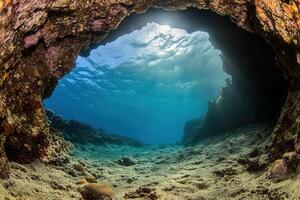 Underwater scene viewed through a rocky arch. photo