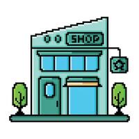 Pixel art minimalist building shop design vector