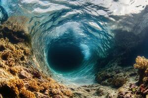 Underwater view of a swirling vortex in the ocean. photo