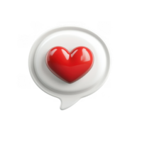 3d render of a red shiny heart within a white speech bubble conveying love and affection against a clear background png