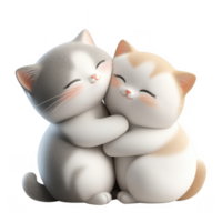 3d icon valentine Two cartoon cats hugging each other on transparent background png