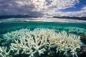 Underwater view of coral reefs with clear water. photo