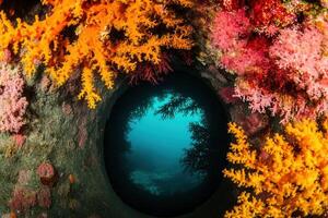 Vibrant coral framing an underwater view. photo