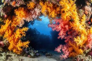Vibrant coral reef creating an underwater archway. photo