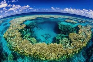 Vibrant coral reef ecosystem in clear blue waters. photo
