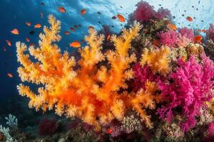 Vibrant coral reef teeming with colorful marine life. photo