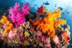 Vibrant coral reef teeming with colorful marine life. photo