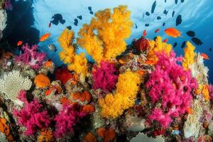Vibrant coral reef teeming with colorful marine life. photo