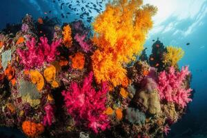 Vibrant coral reef teeming with colorful marine life. photo