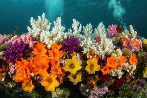 Vibrant coral reef teeming with colorful marine life. photo
