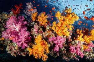 Vibrant coral reef teeming with colorful marine life. photo