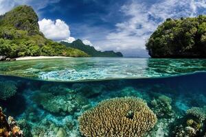 Vibrant coral reef scene with clear blue waters. photo