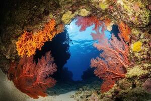 Vibrant coral formations in an underwater scene. photo