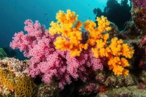 Vibrant coral formations in an underwater environment. photo