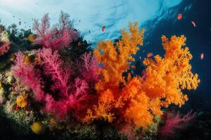 Vibrant coral reef teeming with colorful marine life. photo