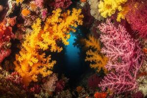 Vibrant coral reef teeming with colorful marine life. photo