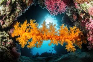 Vibrant coral reef with colorful marine life. photo